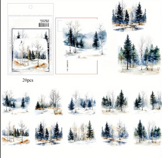 Forest Pine Trees Sticker Set - 20 Pieces