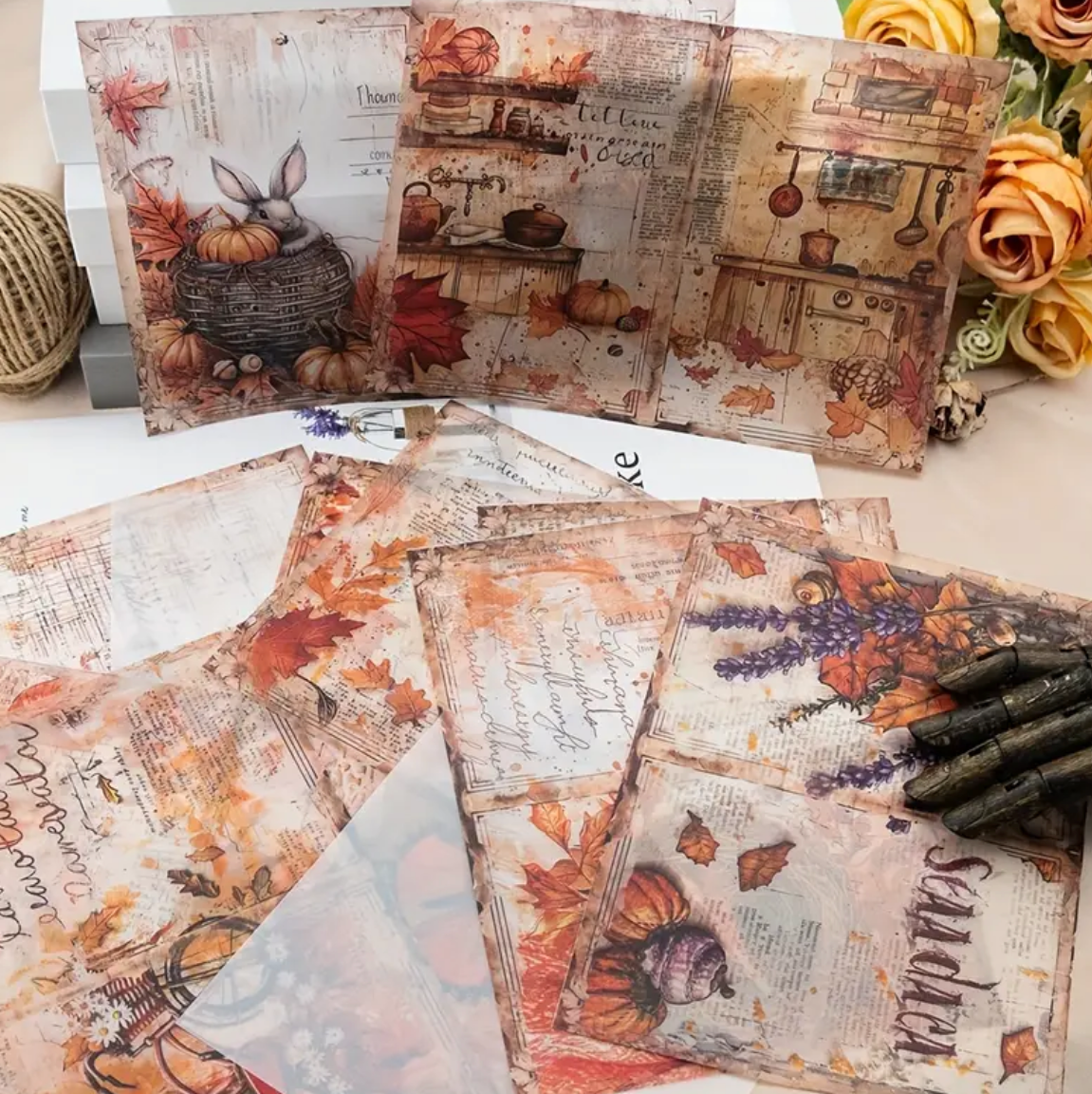 Autumn Retro Falling Leaves Artistic Paper Set