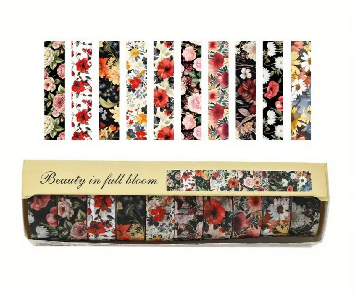 Blooming Floral Washi Tape Set - 10 Rolls