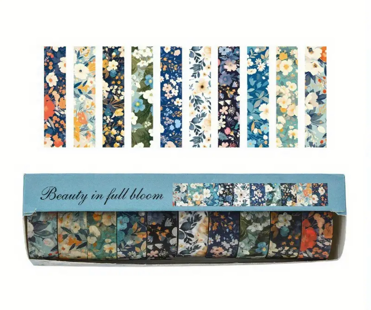 Blooming Floral Washi Tape Set - 10 Rolls