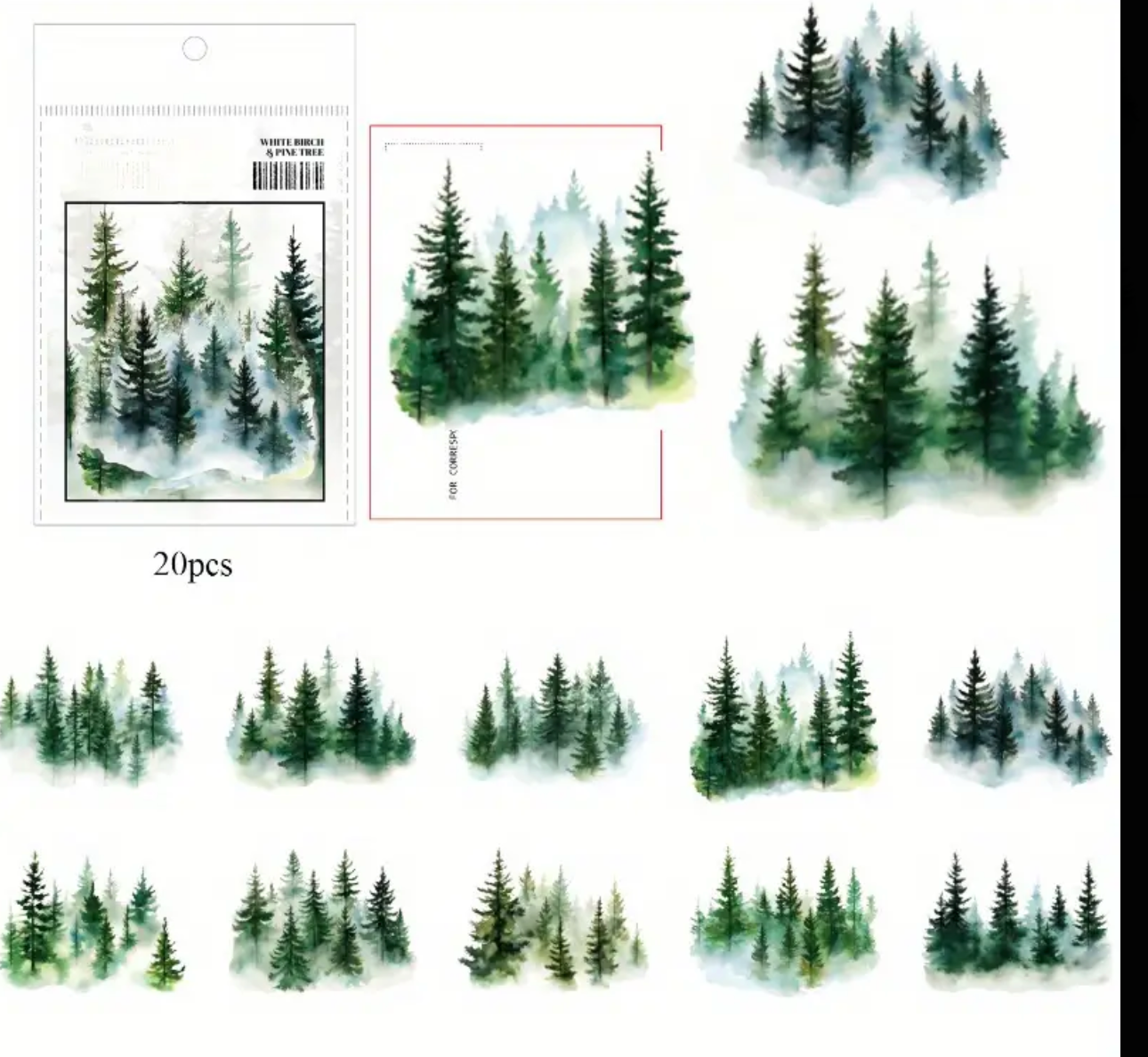 Forest Pine Trees Sticker Set - 20 Pieces